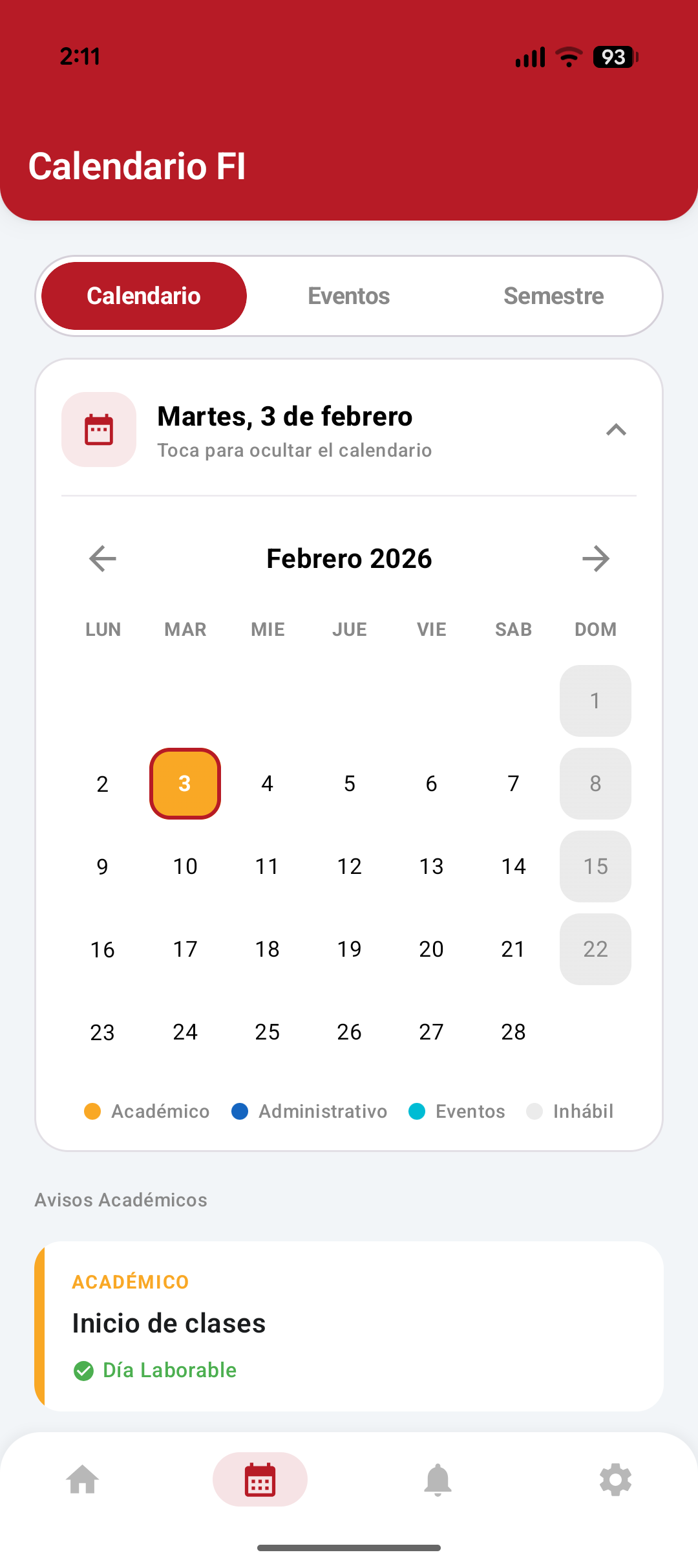 App FI — Calendario